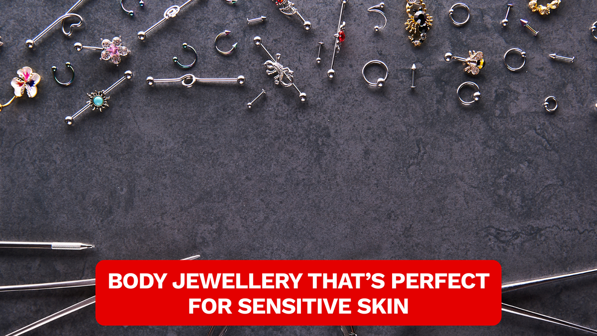 Display of premium piercing jewelry with multiple piercings lying on the surface