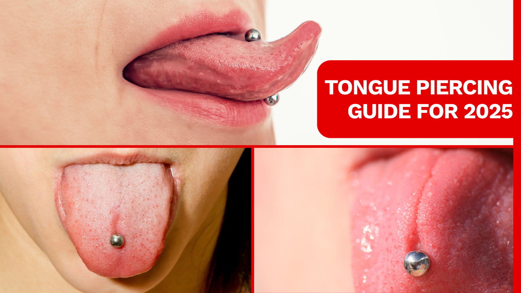close up or tongue piercing in different angles