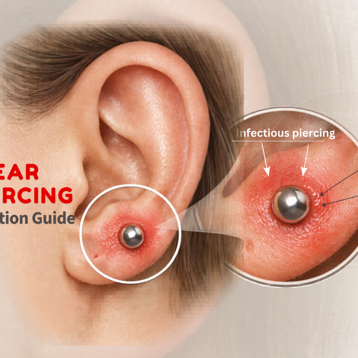 ar piercing infection guide showing swollen, red earlobe with infected stud piercing
