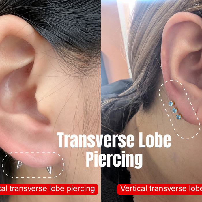 Comparison of horizontal and vertical transverse lobe piercings with barbell jewellery