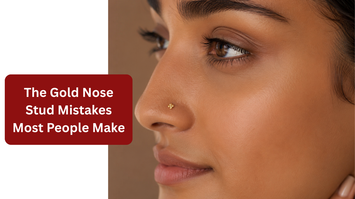 women wearing gold nose stud and showing her side profile