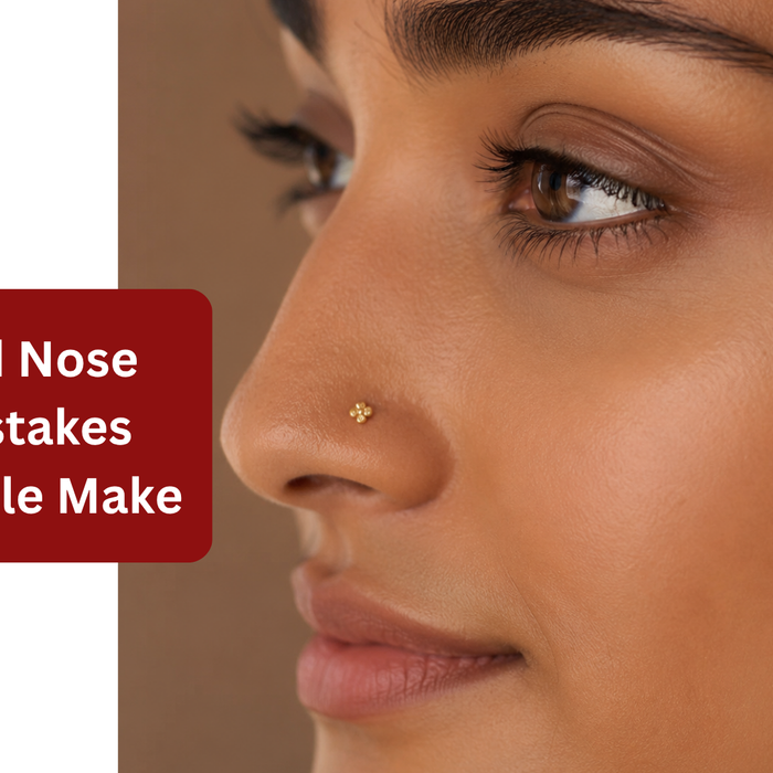 women wearing gold nose stud and showing her side profile