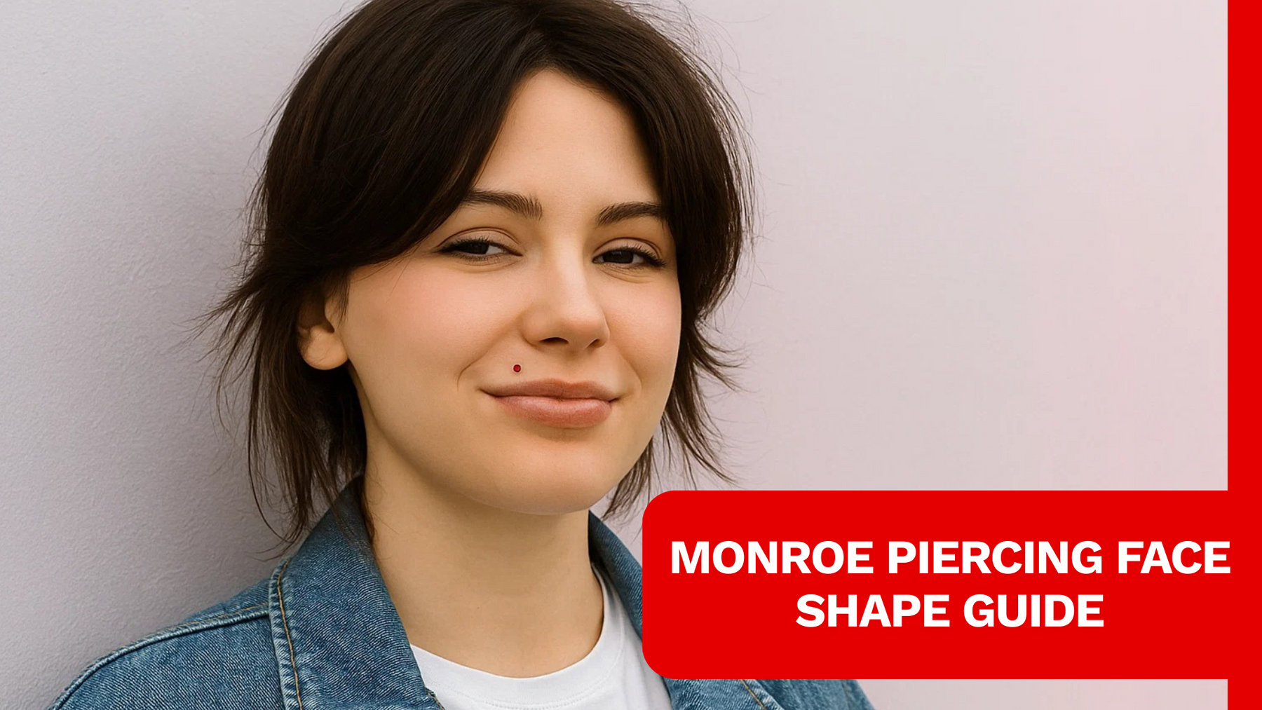 A female model wearing monroe piercing and smiling