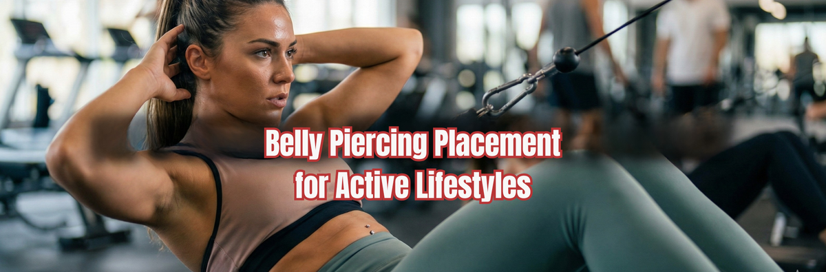 A women wearing belly piercing and working out in the gym. The navel piercing is supposed to be for active people