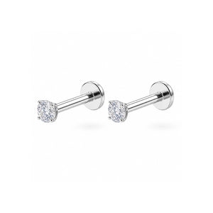 925 Sterling Silver Round CZ Jewelled Threadless Flatback Pair