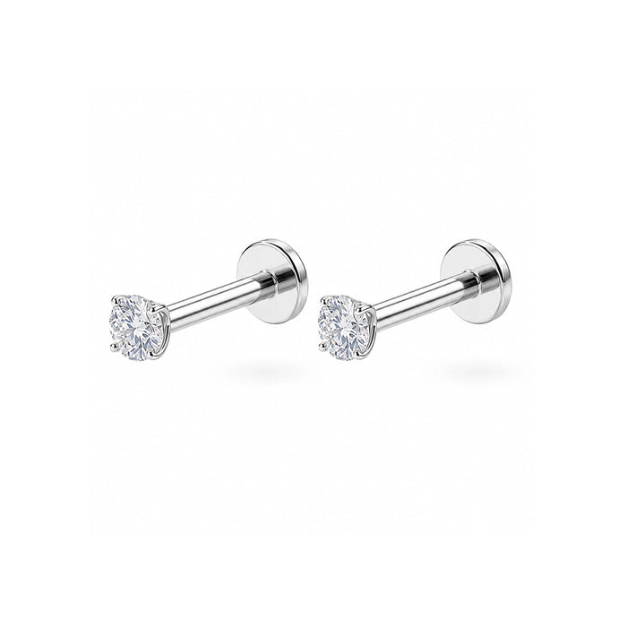 925 Sterling Silver Round CZ Jewelled Threadless Flatback Pair