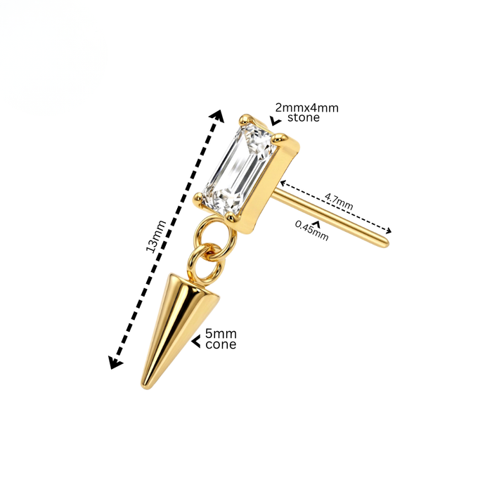 G23 Titanium Baguette CZ Spike Drop Threadless Labret Accessory Top