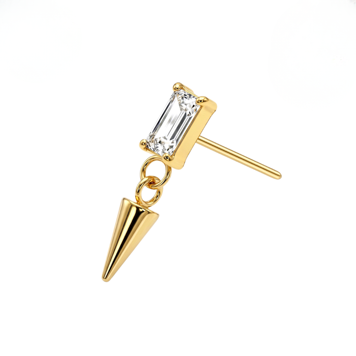 G23 Titanium Baguette CZ Spike Drop Threadless Labret Accessory Top