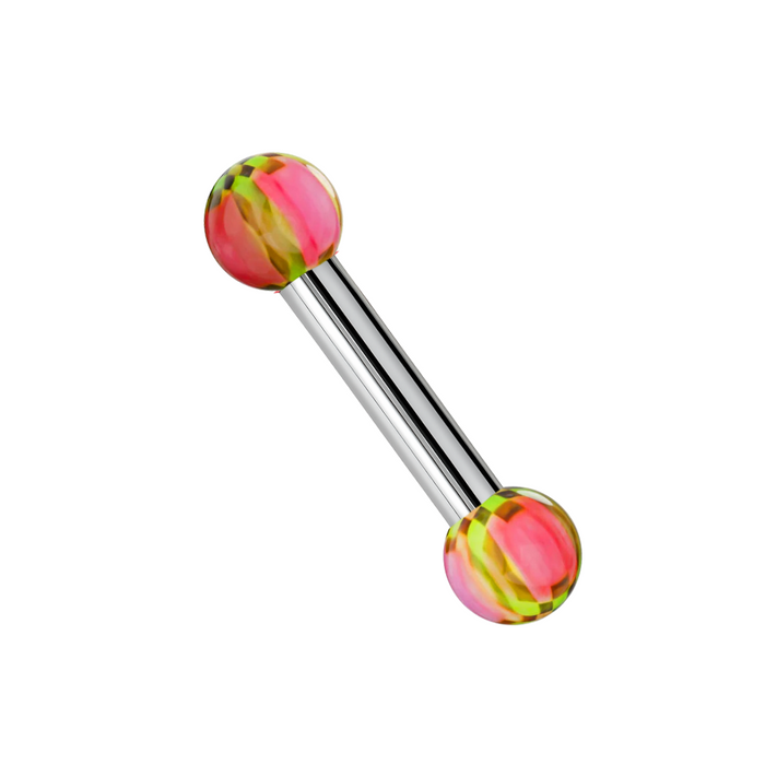 316L Surgical Steel Tongue Barbell with Checkered UV Balls (Pack of 10)
