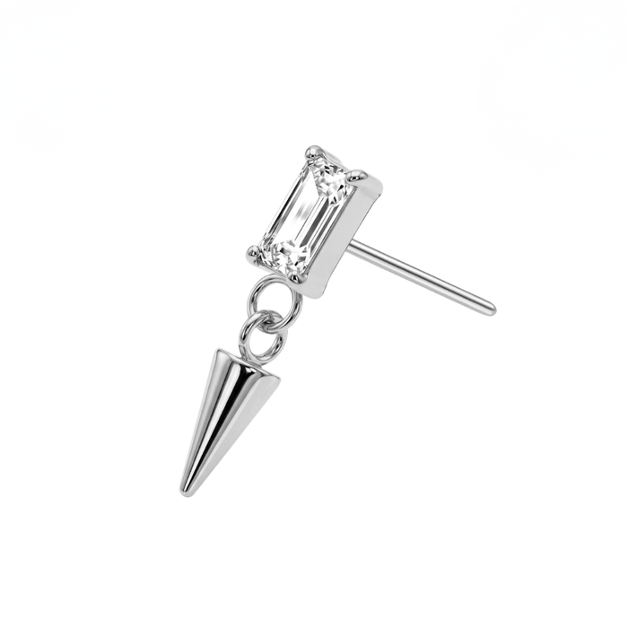 G23 Titanium Baguette CZ Spike Drop Threadless Labret Accessory Top