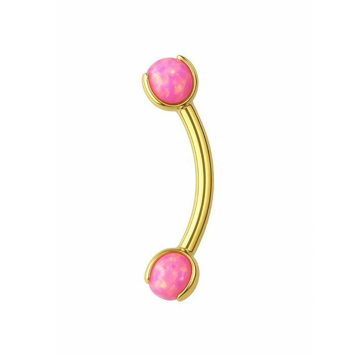 G23 Titanium Double Opal Jewelled Eyebrow Banana Ring