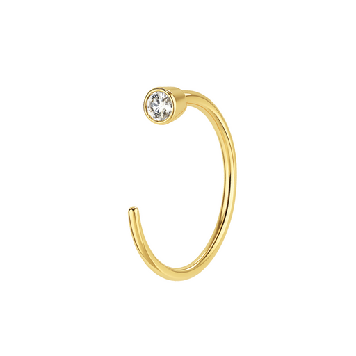 9K Gold Cubic Zirconia in Bezel set Jewelled Open Hoop Nose Ring - Monster Piercing