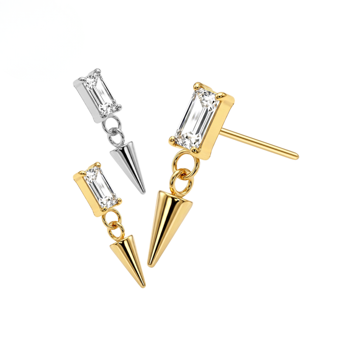 G23 Titanium Baguette CZ Spike Drop Threadless Labret Accessory Top