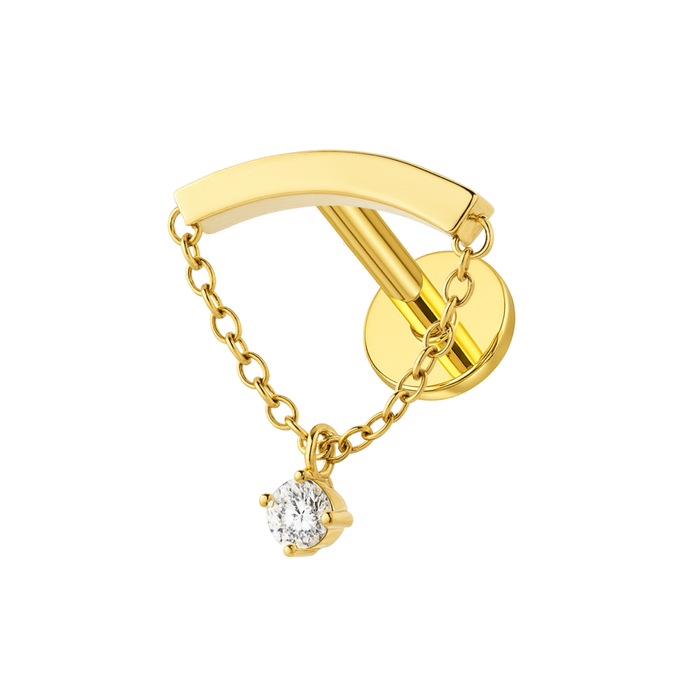 316L Surgical Steel Chain with Round CZ Dangle Hidden Helix Flatback Stud