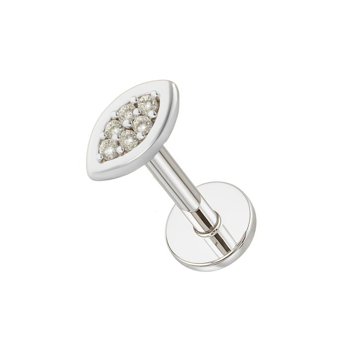 316L Surgical Steel CZ Jewelled Marquise Internally Threaded Flatback Stud