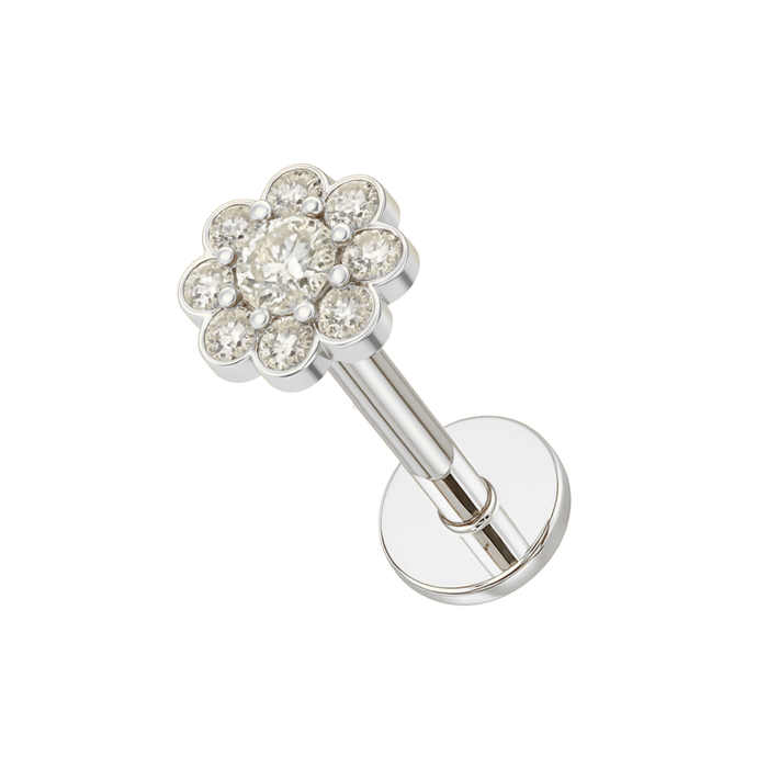 316L Surgical Steel Floral Multi CZ JewelIed Internally Threaded Flatback Stud