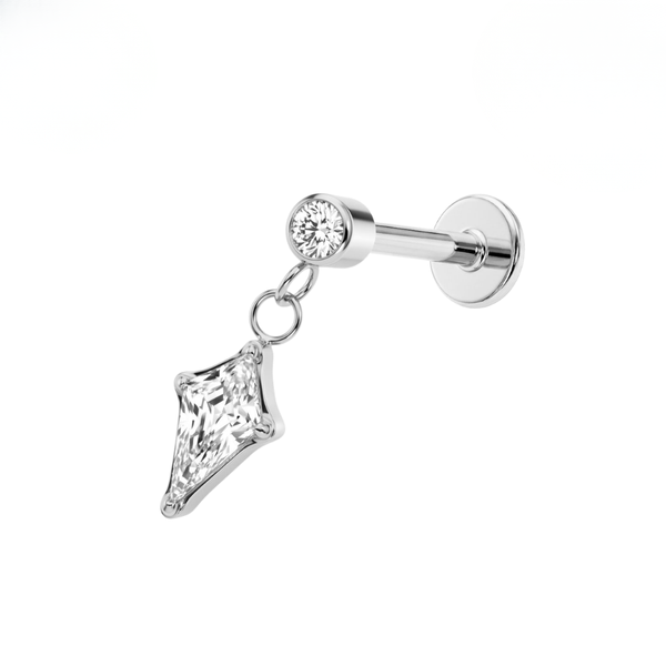 G23 Titanium Round & Kite CZ Drop Threadless Flatback Stud