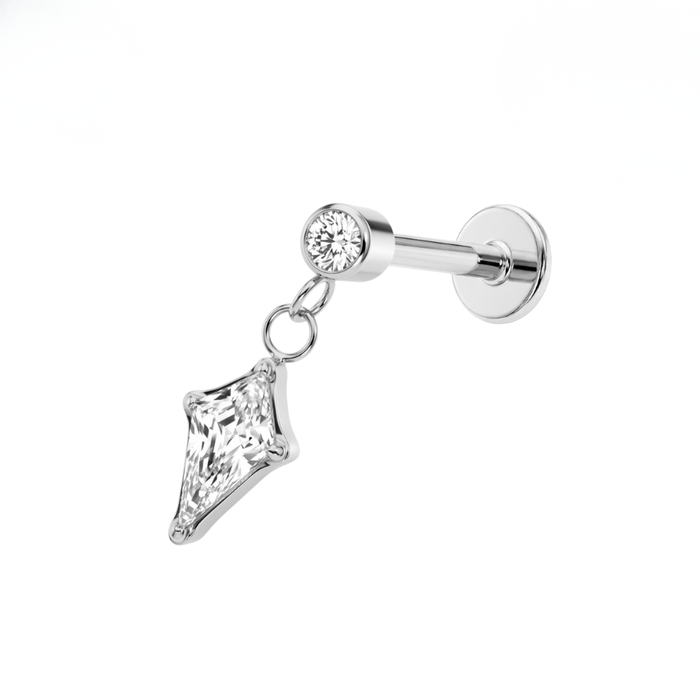 G23 Titanium Round & Kite CZ Drop Threadless Flatback Stud