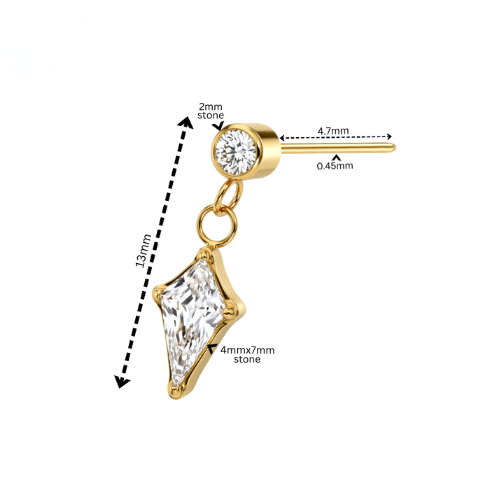 G23 Titanium Round & Kite CZ Drop Threadless Labret Accessory Top