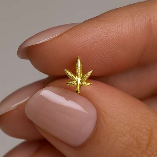 14K Gold  Marijuana Leaf and Bio Flex Nose Screw - Monster Piercing