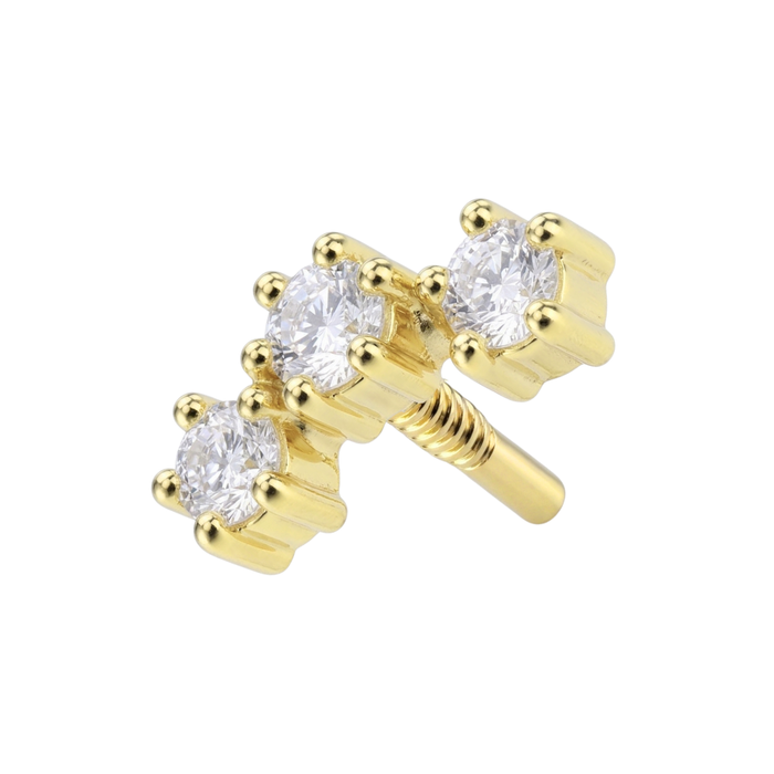 14K Gold Internal Thread Triple Star CZ Accessory Top