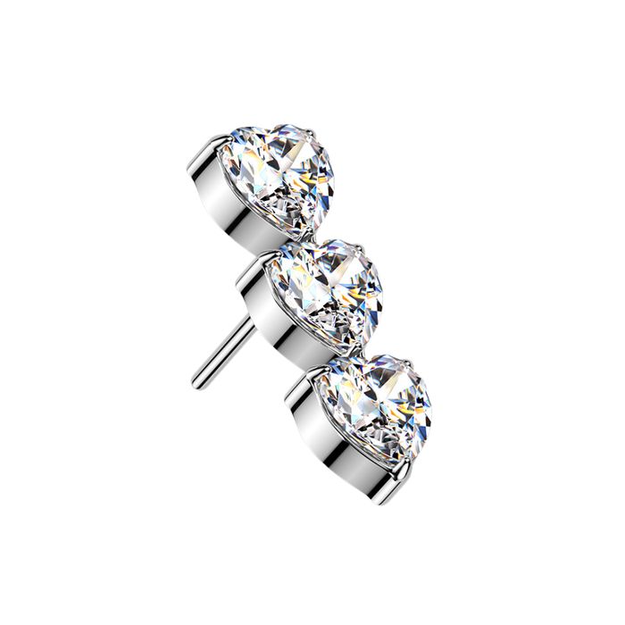 G23 Titanium Triple Heart CZ Threadless Labret Accessory Top