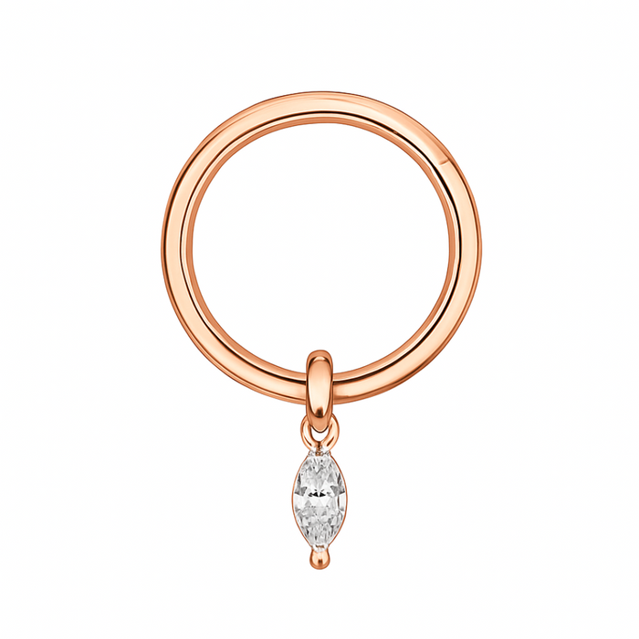 316L Surgical Steel Marquise Stone Jeweled Dangling Style Hinged Segment Clicker Hoop - Monster Piercing