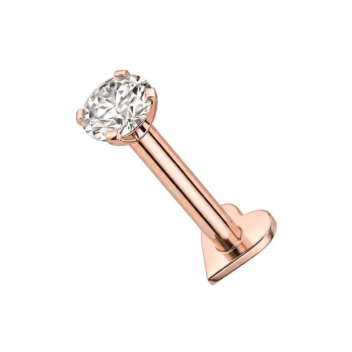 925 Sterling Silver Round CZ Jewelled Internally Threaded top with Heart Base Labret