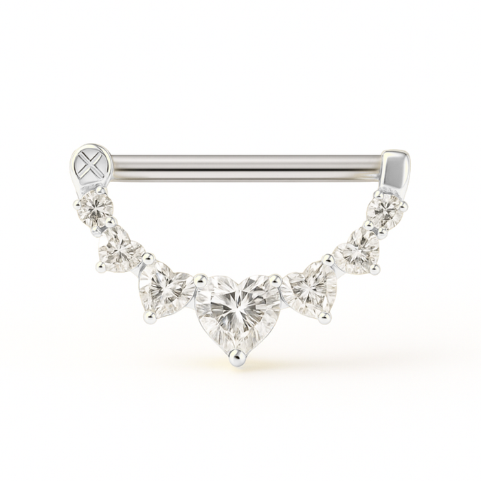 316L Surgical Steel Jewelled Heart Nipple Clicker Ring