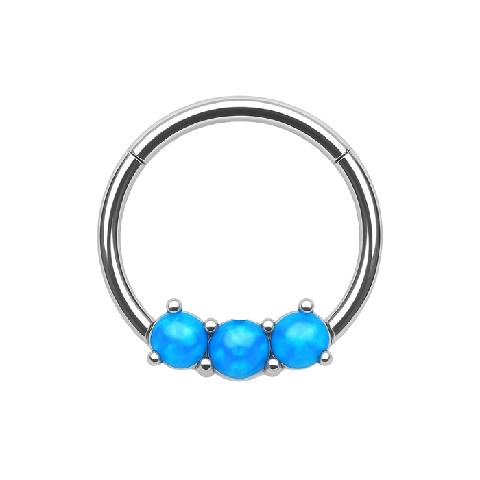316L Surgical Steel Triple Opal Studded Hinged Segment Clicker Ring - Monster Piercing