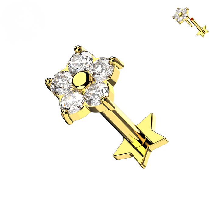 925 Sterling Silver CZ Jewelled Flower Threadless Flatback Stud