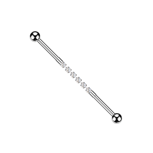 316L Surgical Steel Industrial Barbell with CZ Crystal Connector