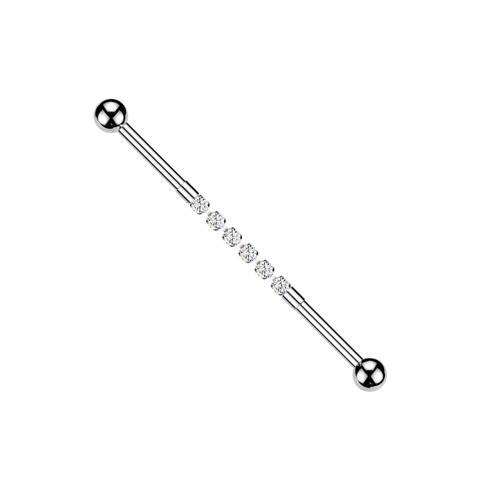 316L Surgical Steel Industrial Barbell with CZ Crystal Connector