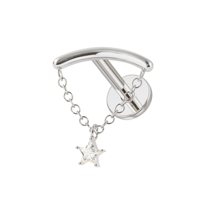 316L Surgical Steel Chain with Star CZ Dangle Hidden Helix Flatback Stud