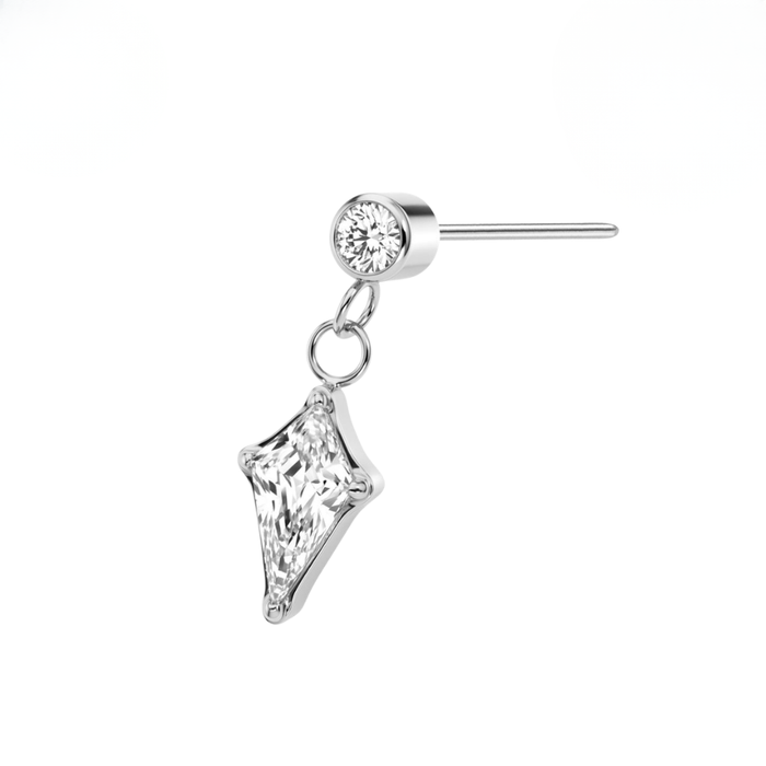 G23 Titanium Round & Kite CZ Drop Threadless Labret Accessory Top