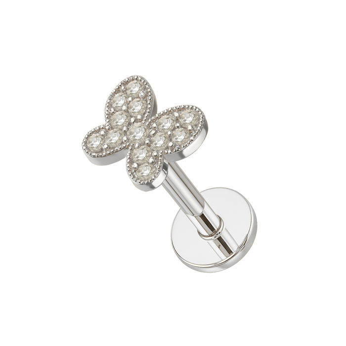 316L Surgical Steel CZ Jewelled Butterfly Internally Threaded Flatback Stud