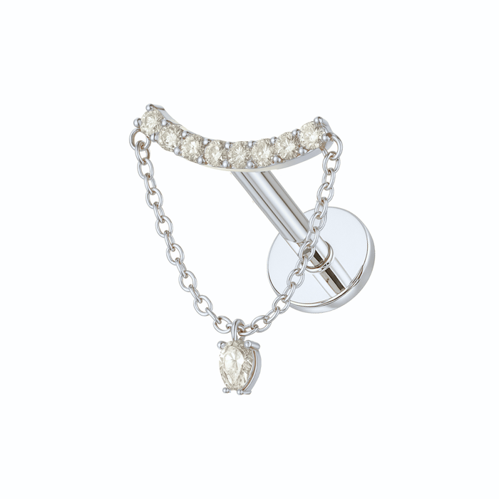 316L Surgical Steel Chain with Pear CZ Dangle Hidden Helix Flatback Stud