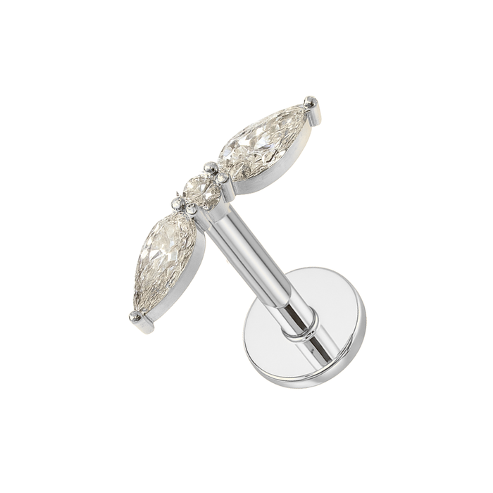 316L Surgical Steel Double Marquise CZ Jewelled Flatback Stud