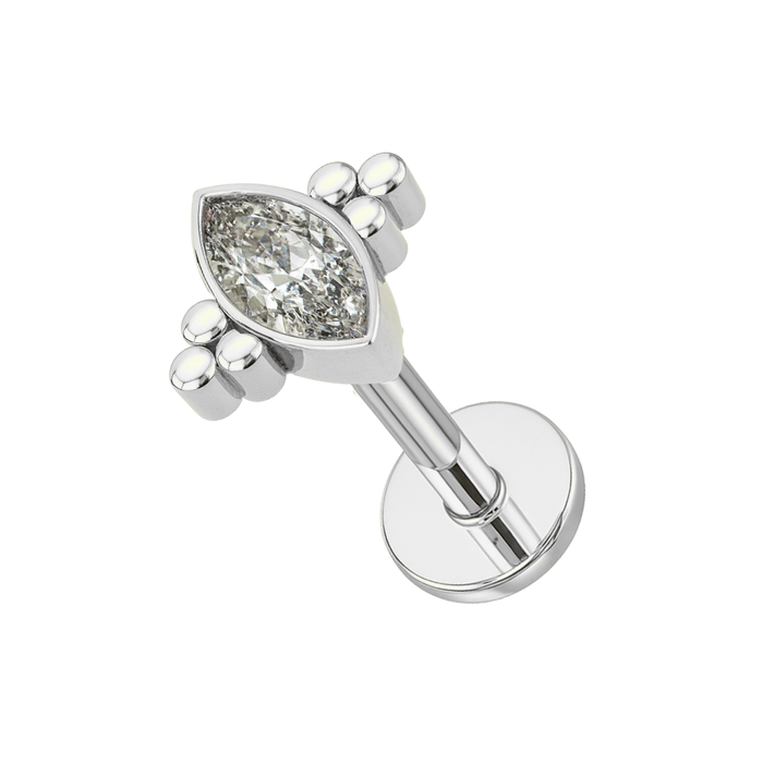 316L Surgical Steel Flat Marquise CZ Jewelled Flatback Stud