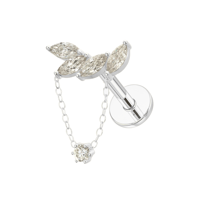 316L Surgical Steel 4 Marquise Jewelled Chain With Round CZ Dangle Hidden Helix Flatback Stud