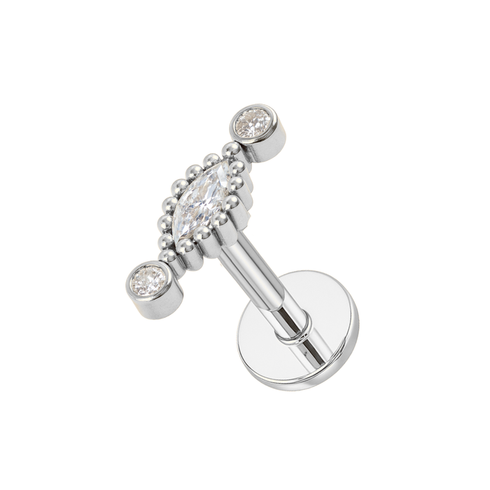 316L Surgical Steel Scalloped Marquise CZ Jewelled Flatback Stud