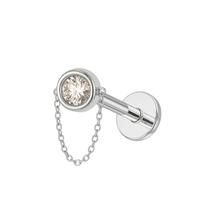 316L Surgical Steel Bezel SetJewelled Round CZ Dangling Chain Hidden Helix Flatback Stud