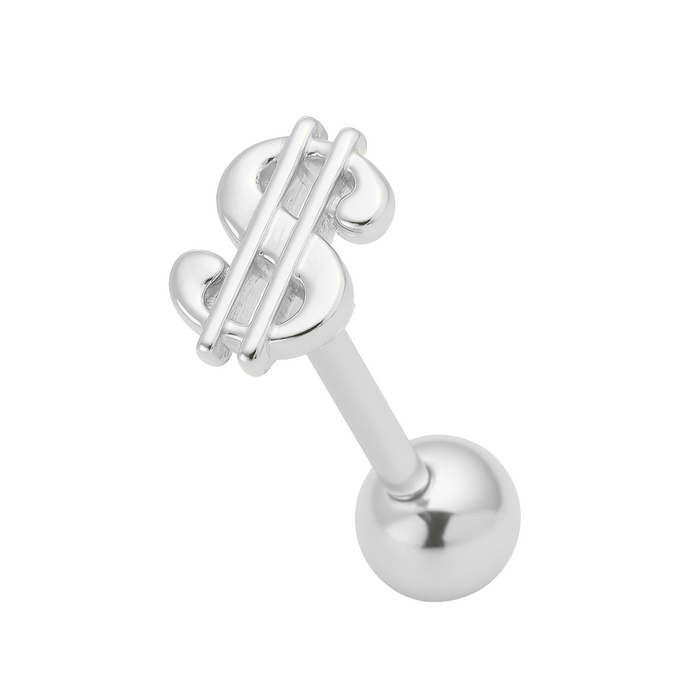 925 Sterling Silver Dollar Sign Tongue Ring