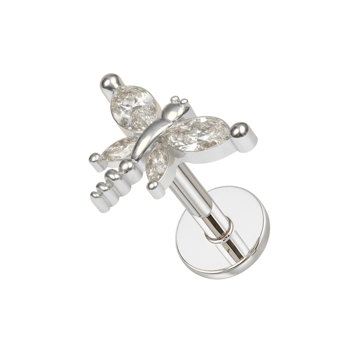 316L Surgical Steel CZ Jewelled Dragonfly Internally Threaded Cartilage Stud