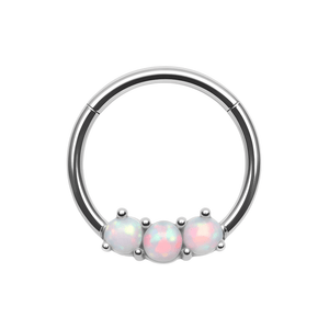 316L Surgical Steel Triple Opal Studded Hinged Segment Clicker Ring