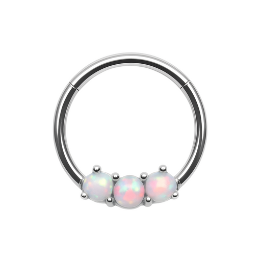 316L Surgical Steel Triple Opal Studded Hinged Segment Clicker Ring - Monster Piercing