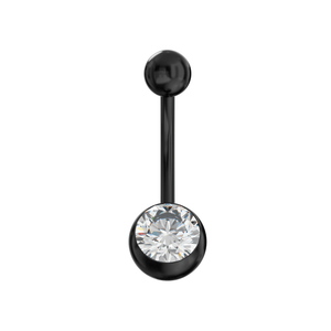 316L Surgical Steel Black Cubic Zirconia Studded Belly Ring