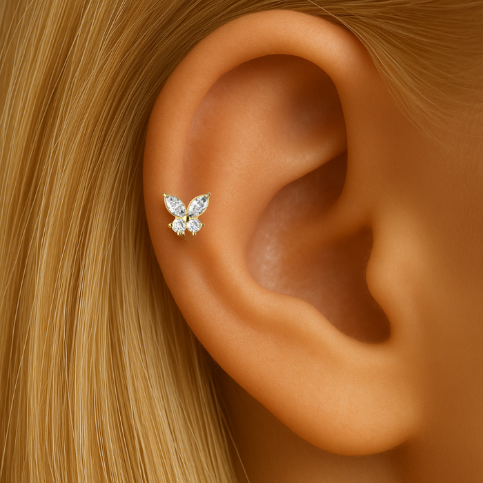 G23 Titanium Butterfly CZ Top With Internal Thread Base Labret - Monster Piercing