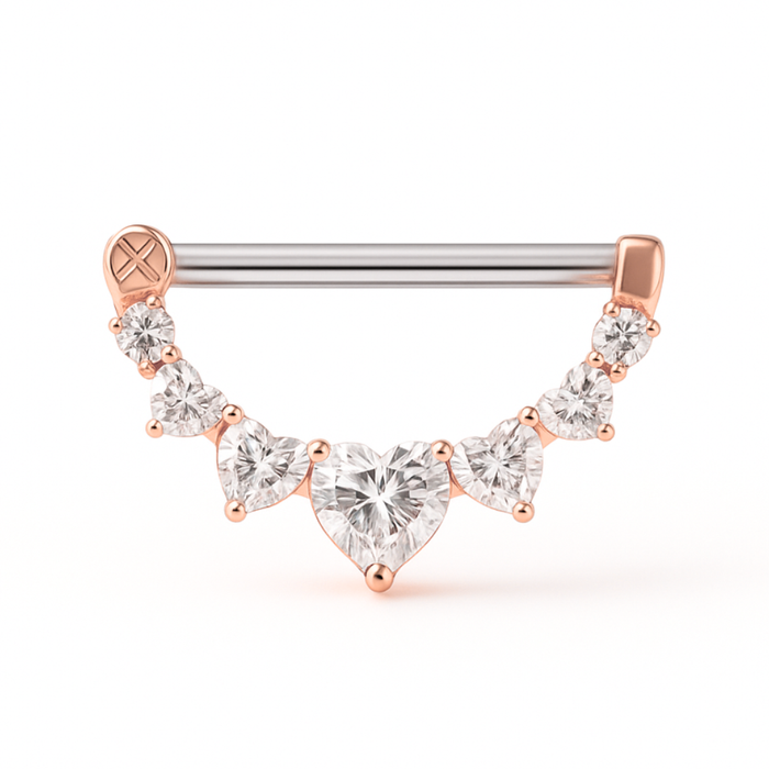 316L Surgical Steel Jewelled Heart Nipple Clicker Ring