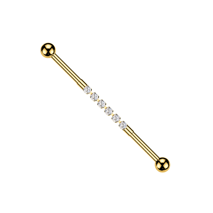 316L Surgical Steel Industrial Barbell with CZ Crystal Connector